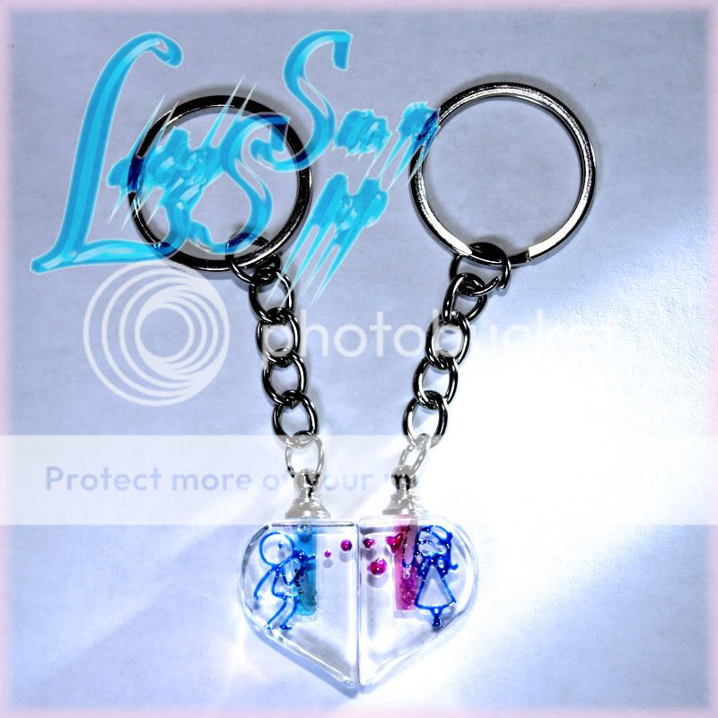 Pair Personalized Name on Rice Clear Crystal Heart Pendant Key Chain 